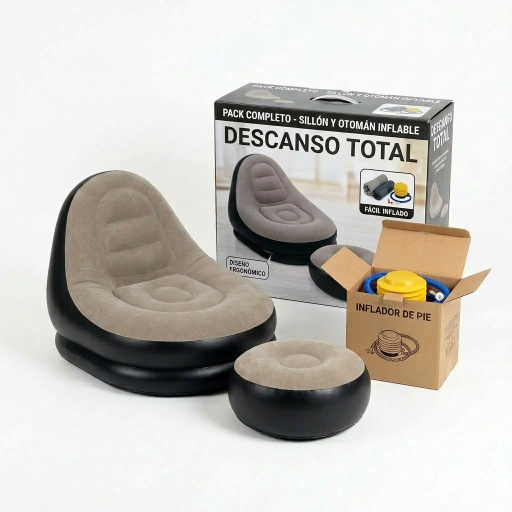 CloudLounge™ - Sofá Cama Inflable 2 en 1 con Reposapiés + Inflador