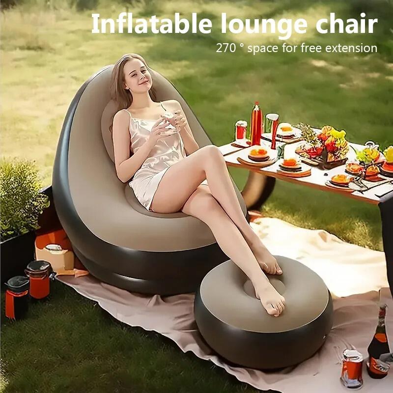 CloudLounge™ - Sofá Cama Inflable 2 en 1 con Reposapiés + Inflador